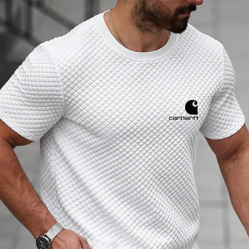 Carhartt Men's Casual Quilted Waffle Graphic Print White T-Shirt-Unitsen