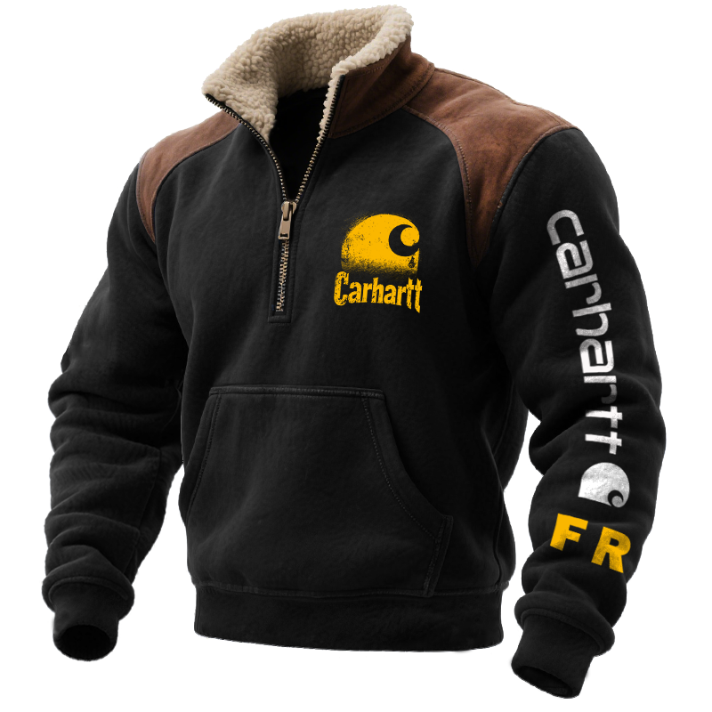 Men's Vintage Western Quarter-zip Fleece Collar Sweatshirt-Unitsen