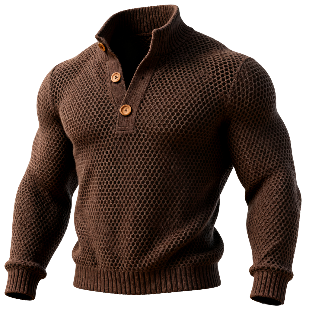 Men's Knitted Honeycomb Button-Down Sweater Brown-Unitsen
