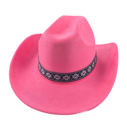 Suede Stylish Western Cowboy Hat With Embroidered Band-Unitsen