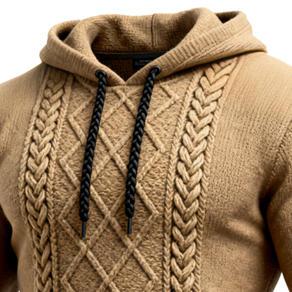 Men's Western Cozy Camel Cable Knit Hoodie-Unitsen