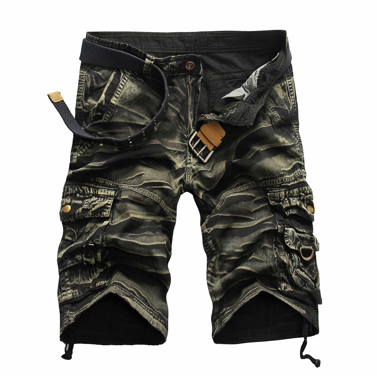 Men's Vintage Multi-pocket Drawstring Cotton Cargo Shorts-Unitsen