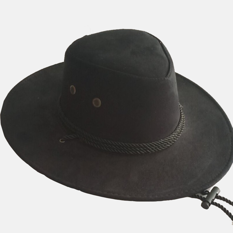 Men's Wide Brim Suede Western Rope Rider Cowboy Hat-Unitsen