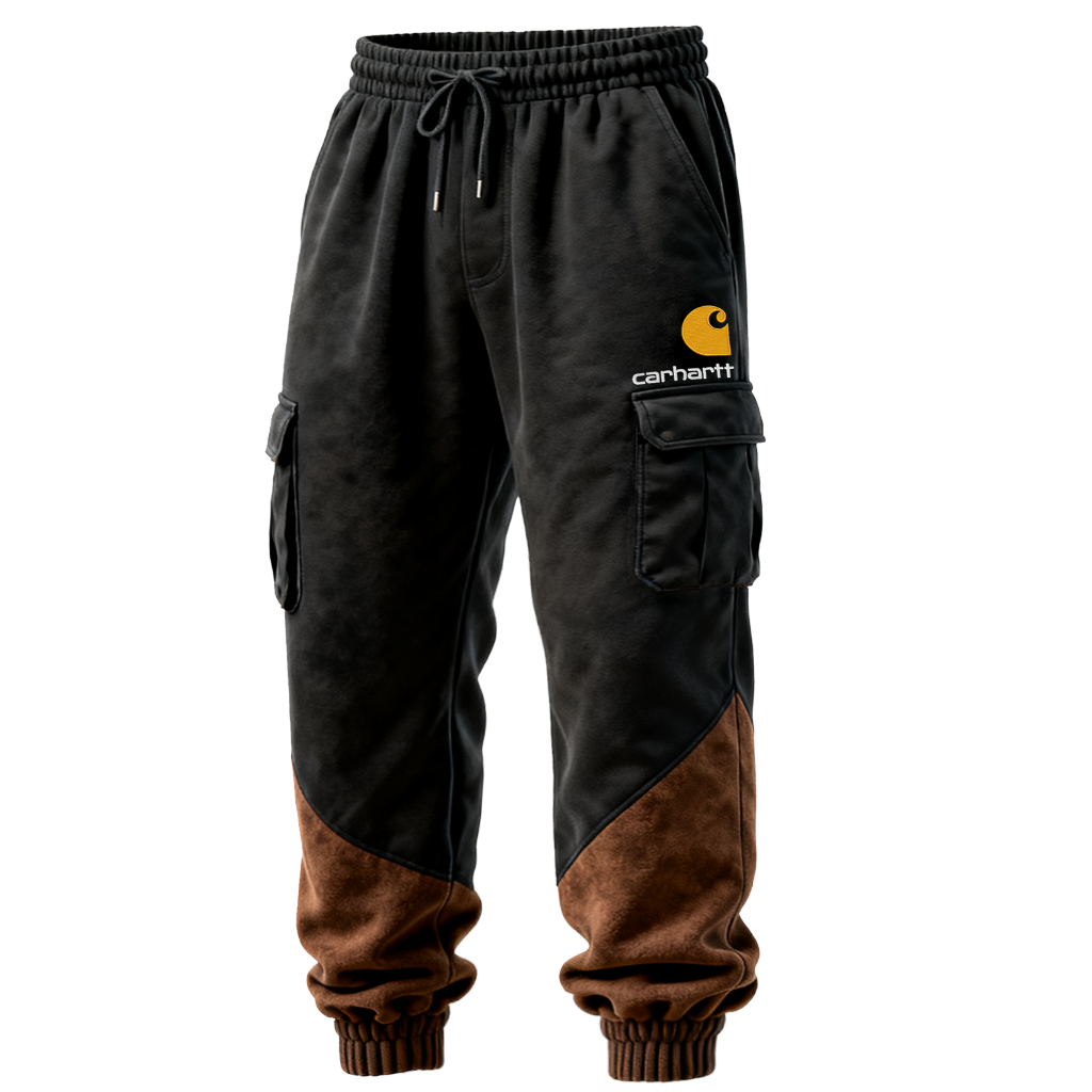 Men's Vintage Terry Cargo Sweatpants With Brown Accents