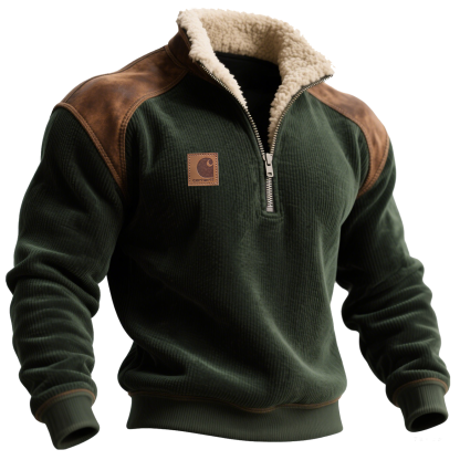 Men's Winter Corduroy Half Zipper Neck Sweatshirt-Unitsen
