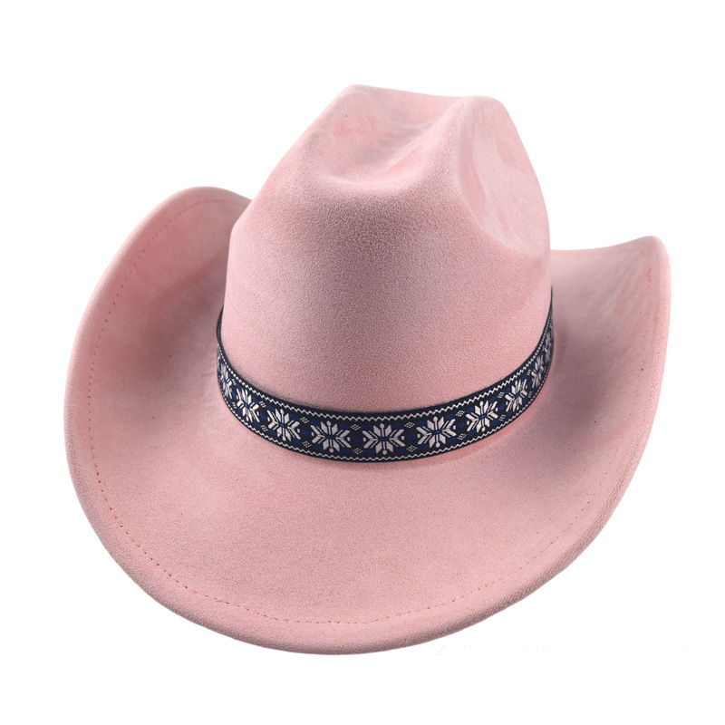 Suede Stylish Western Cowboy Hat With Embroidered Band-Unitsen