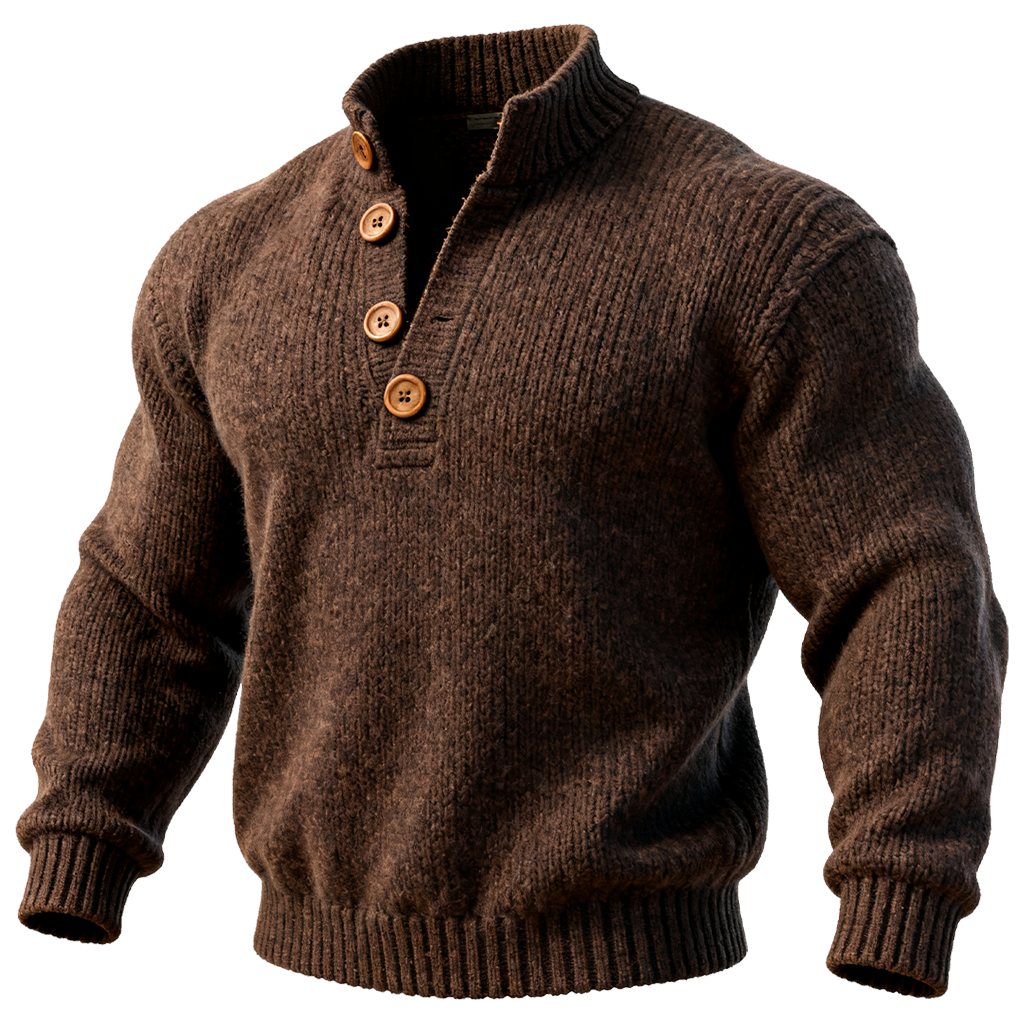 Men's Vintage Stockinette Knitted Button-Up Sweater-Unitsen