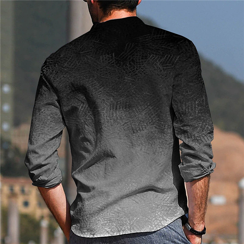 Men's Shirt Gray 3D Print Outdoor Street Long Sleeve Button-Down Print Casual Breathable-Unitsen