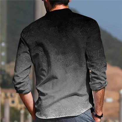 Men's Shirt Gray 3D Print Outdoor Street Long Sleeve Button-Down Print Casual Breathable-Unitsen
