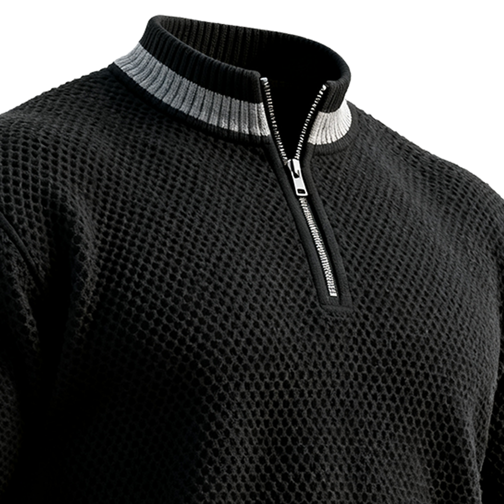 Men's Textured Honeycomb Knit Half-Zip Sweater-Unitsen
