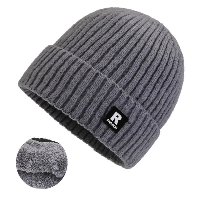 1pc Men's Korean Style Warm Knitted Hat Fleece Lined Beanie Winter Cap Hat-Unitsen