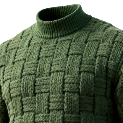 Men's Vintage Basketweave Turtleneck Cable Knit Sweater Green-Unitsen