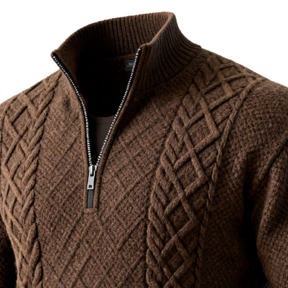 Men's Argyle Diamond Pattern Brown Cable Knit Half-Zip Sweater-Unitsen