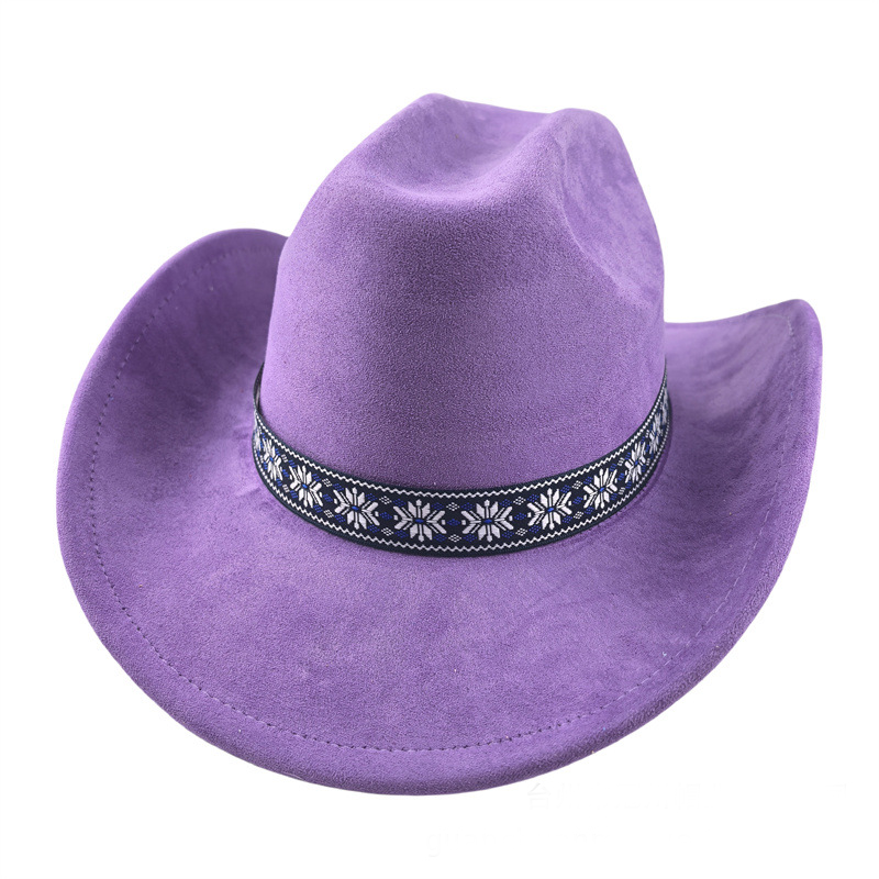 Suede Stylish Western Cowboy Hat With Embroidered Band-Unitsen