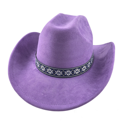 Suede Stylish Western Cowboy Hat With Embroidered Band-Unitsen
