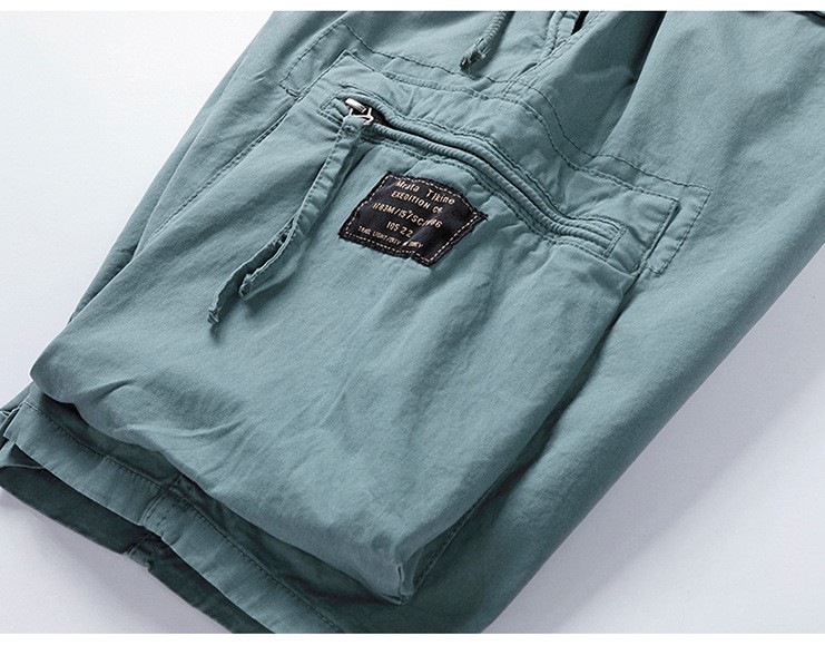 Men's Elastic Waist Drawstring Pocket Micro-Stretch Cotton Sports Cargo Shorts-Unitsen