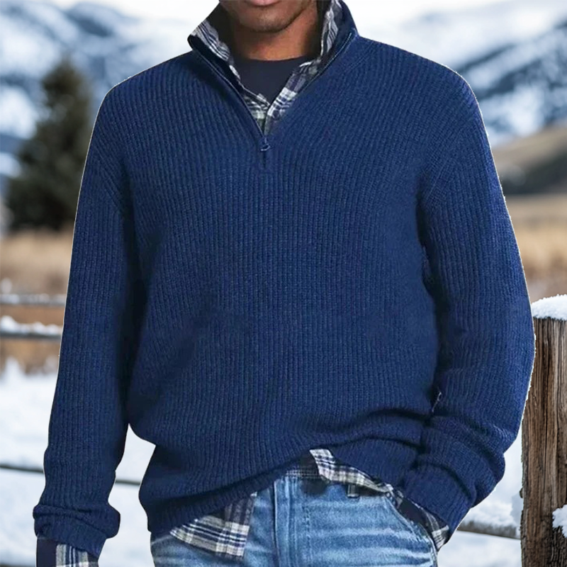 Men's Retro Quarter Zip Collar Western Style Knitted Sweater Pullover-Unitsen