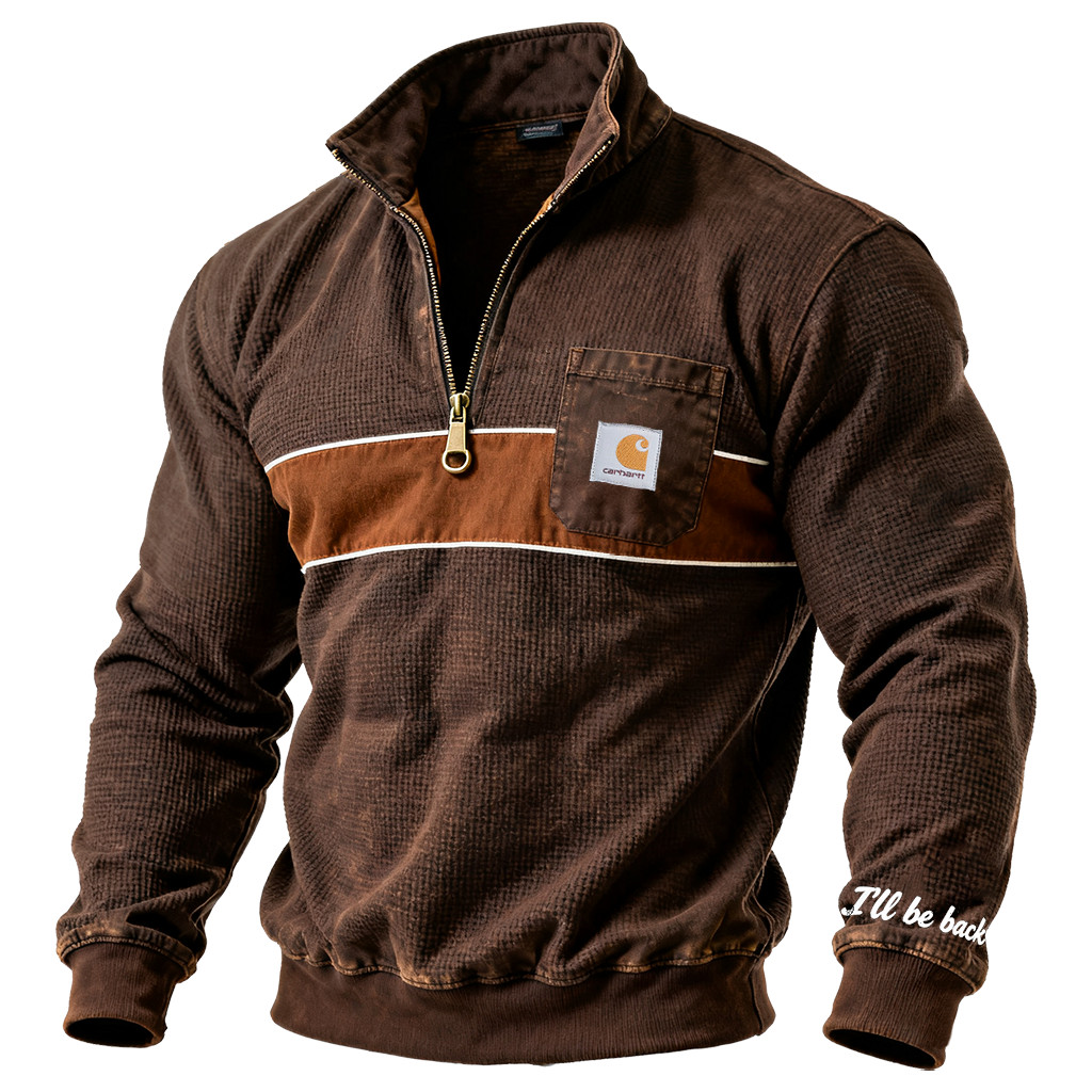 Men's Vintage Wallfe Half-Zip Pullover Sweatshirt-Unitsen