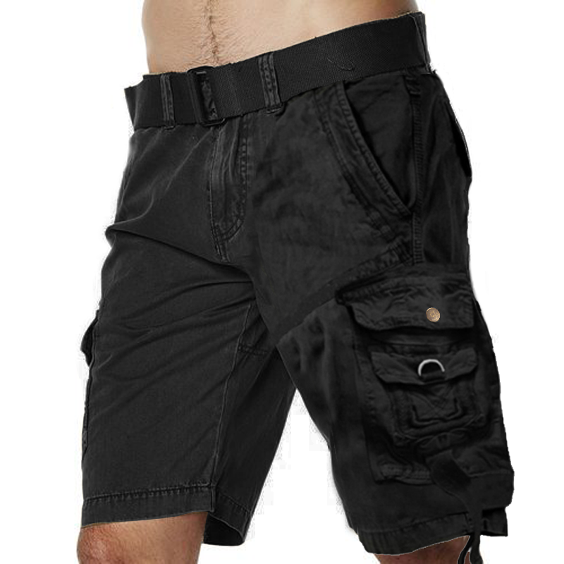 Men's Vintage Multi-pocket Drawstring Cotton Cargo Shorts-Unitsen