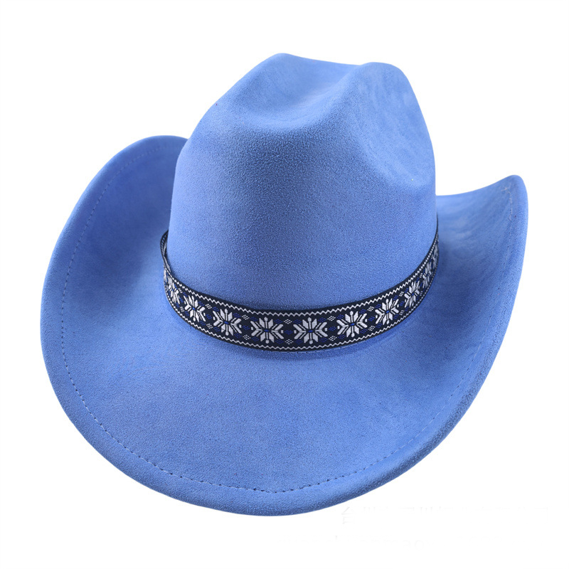 Suede Stylish Western Cowboy Hat With Embroidered Band-Unitsen