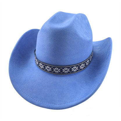 Suede Stylish Western Cowboy Hat With Embroidered Band-Unitsen