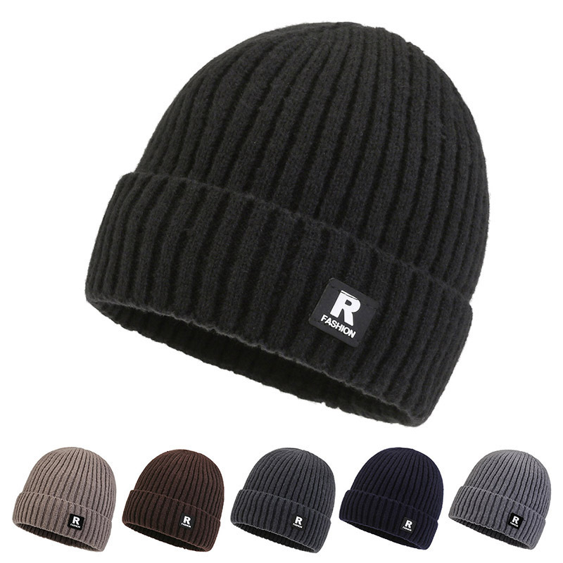 1pc Men's Korean Style Warm Knitted Hat Fleece Lined Beanie Winter Cap Hat-Unitsen