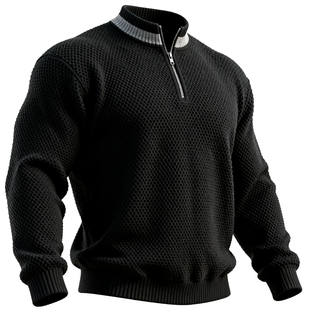 Men's Textured Honeycomb Knit Half-Zip Sweater-Unitsen