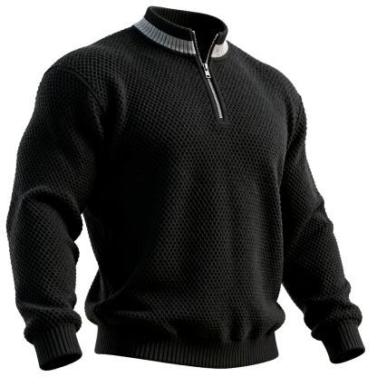 Men's Textured Honeycomb Knit Half-Zip Sweater-Unitsen