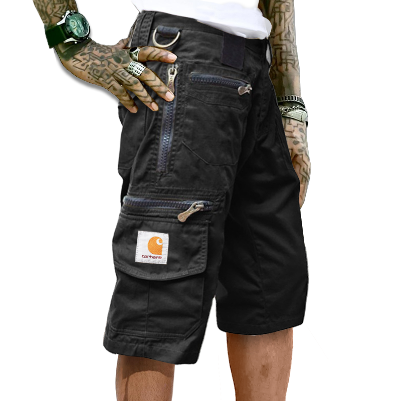 Men's Vintage Multi-Pocket Zipper Utility Cargo Shorts-Unitsen