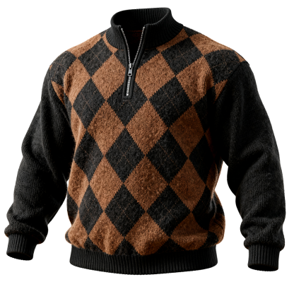 Men's Brown And Black Diamond Patterned Knit Sweater-Unitsen