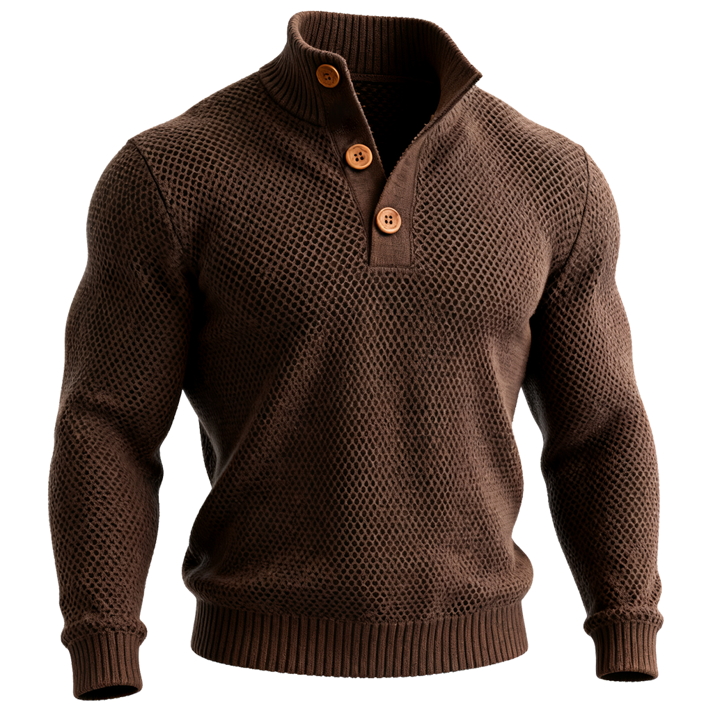 Men's Knitted Honeycomb Button-Down Sweater Brown-Unitsen