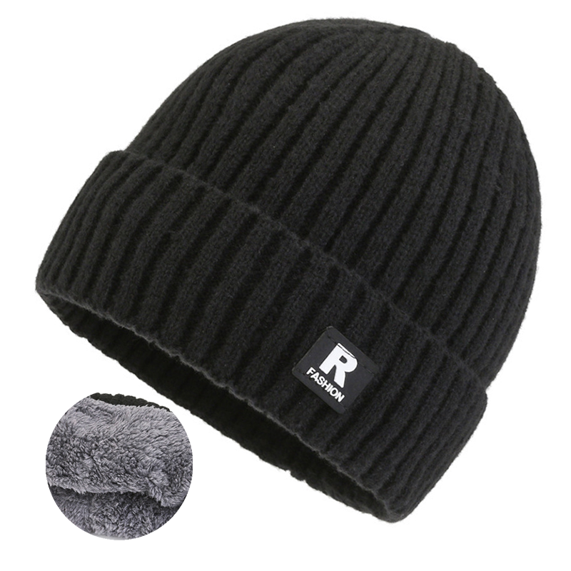 1pc Men's Korean Style Warm Knitted Hat Fleece Lined Beanie Winter Cap Hat-Unitsen