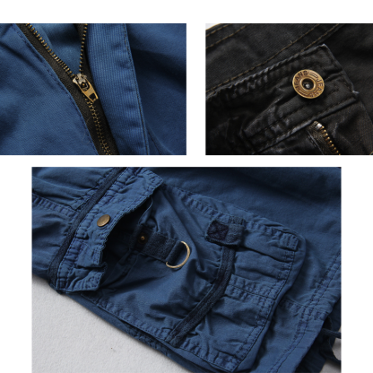 Men's Vintage Multi-pocket Drawstring Cotton Cargo Shorts-Unitsen