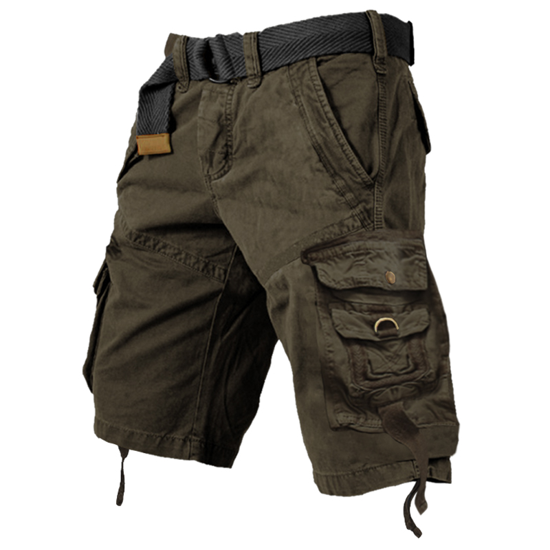 Men's Vintage Multi-pocket Drawstring Cotton Cargo Shorts-Unitsen