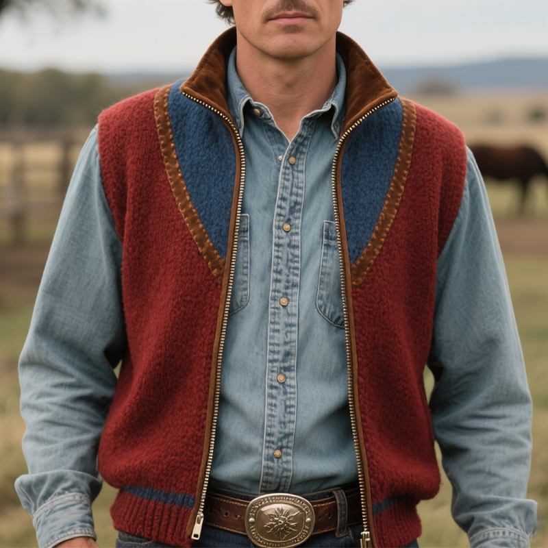 Men's Vintage Western Rustic Colorblock Sweater Vest-Unitsen