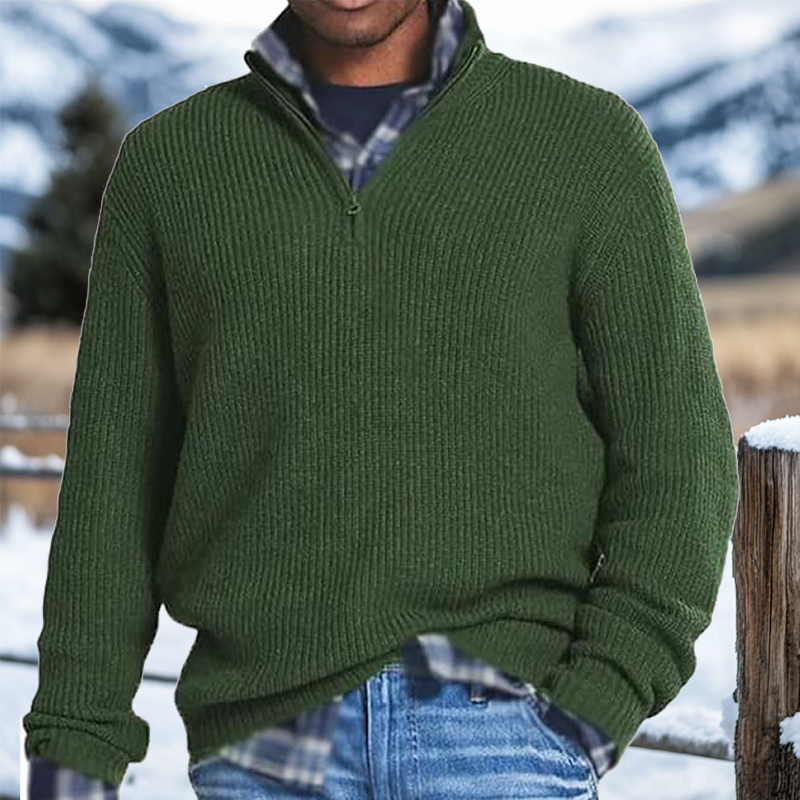 Men's Retro Quarter Zip Collar Western Style Knitted Sweater Pullover-Unitsen