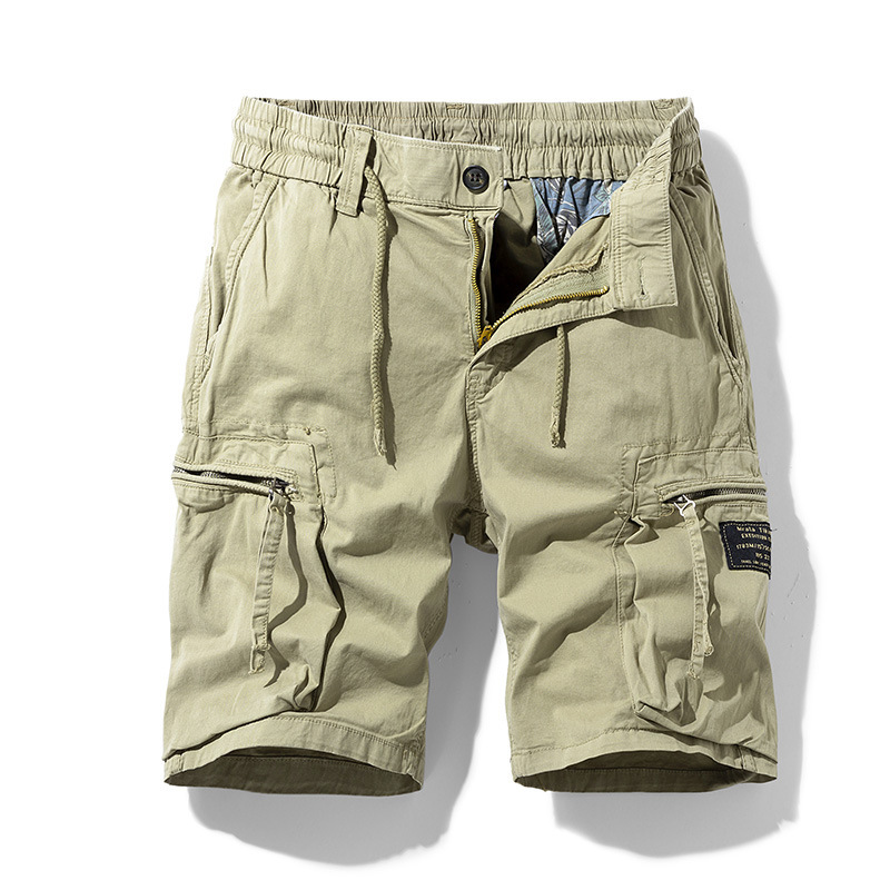 Men's Elastic Waist Drawstring Pocket Micro-Stretch Cotton Sports Cargo Shorts-Unitsen