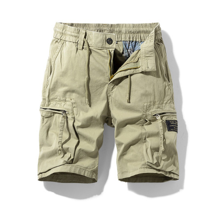 Men's Elastic Waist Drawstring Pocket Micro-Stretch Cotton Sports Cargo Shorts-Unitsen