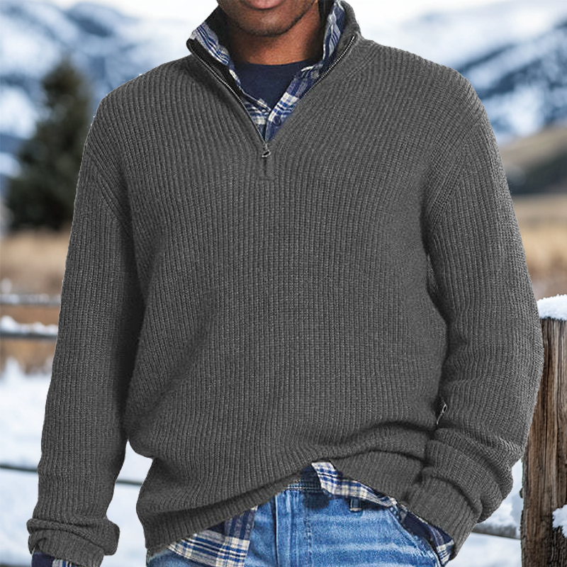 Men's Retro Quarter Zip Collar Western Style Knitted Sweater Pullover-Unitsen