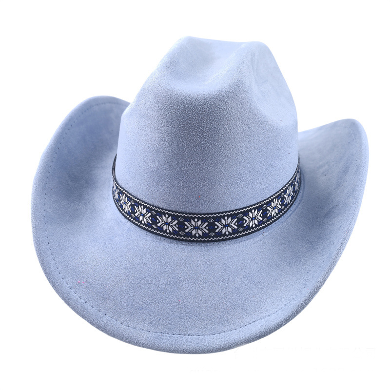 Suede Stylish Western Cowboy Hat With Embroidered Band-Unitsen