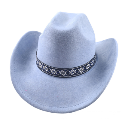 Suede Stylish Western Cowboy Hat With Embroidered Band-Unitsen