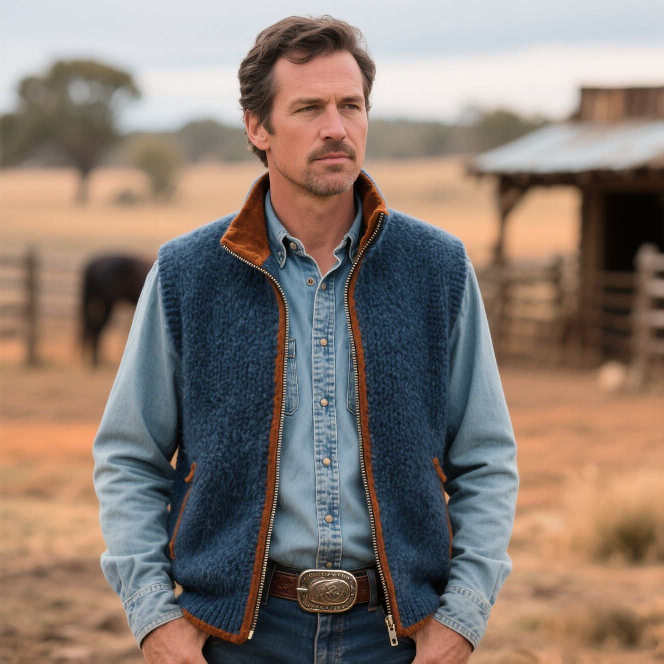 Men's Vintage Rustic Blue Sweater Vest A Classic Western Style-Unitsen