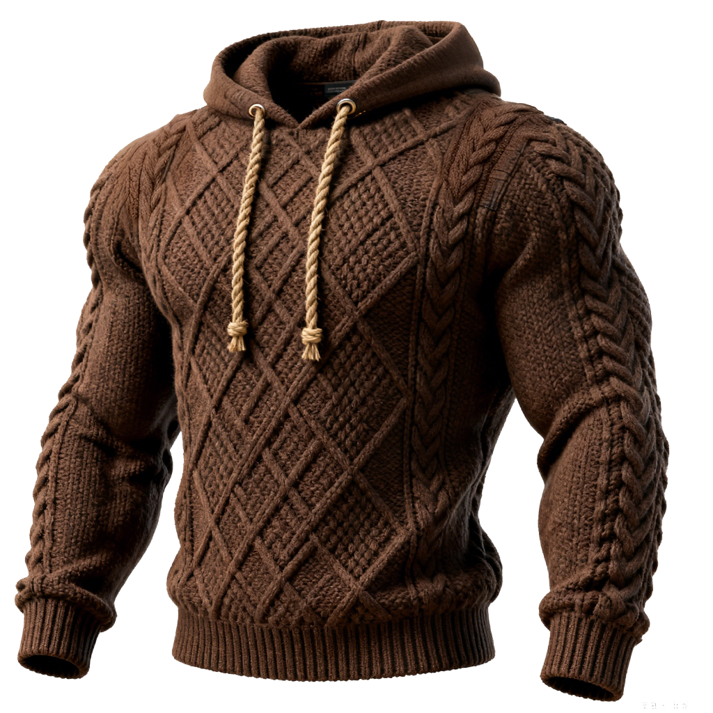 Men's Cable Knit Hooded Sweater Brown-Unitsen