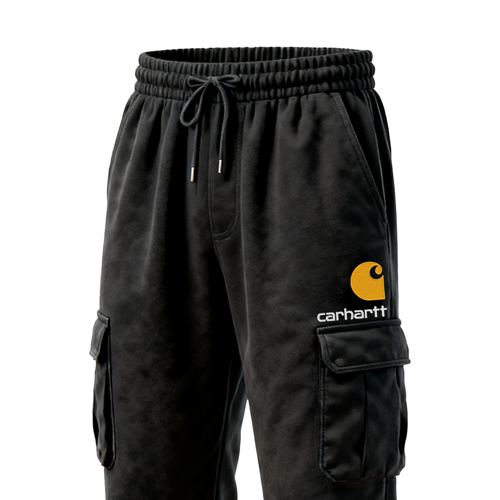 Men's Vintage Terry Cargo Sweatpants With Brown Accents-Unitsen