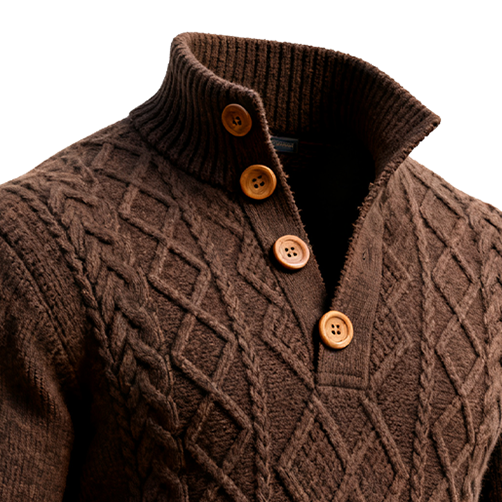 Men's Western Cable Knit Button-Up Sweater Brown-Unitsen
