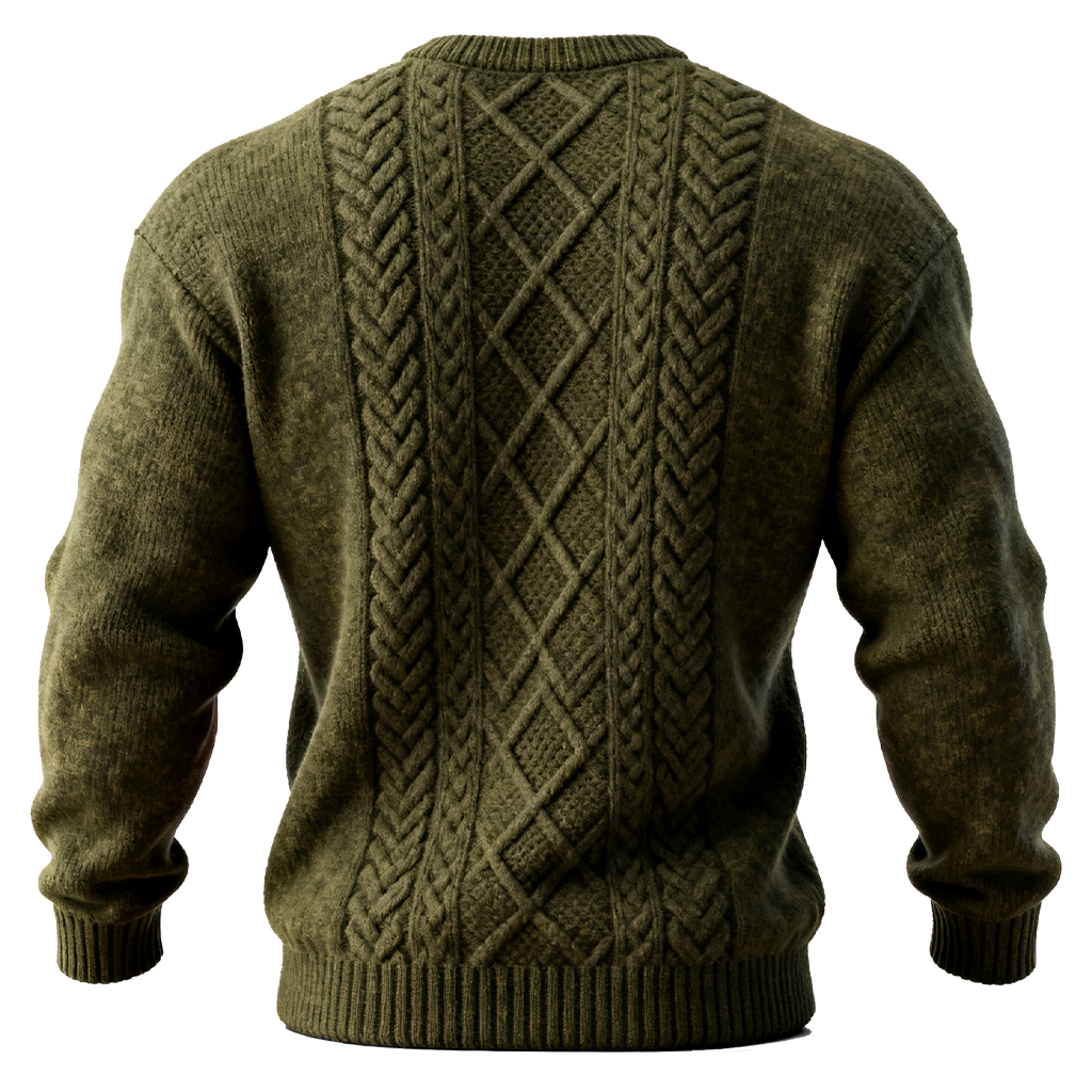 Men's Western Olive Green Crew Neck Cable Knit Sweater-Unitsen