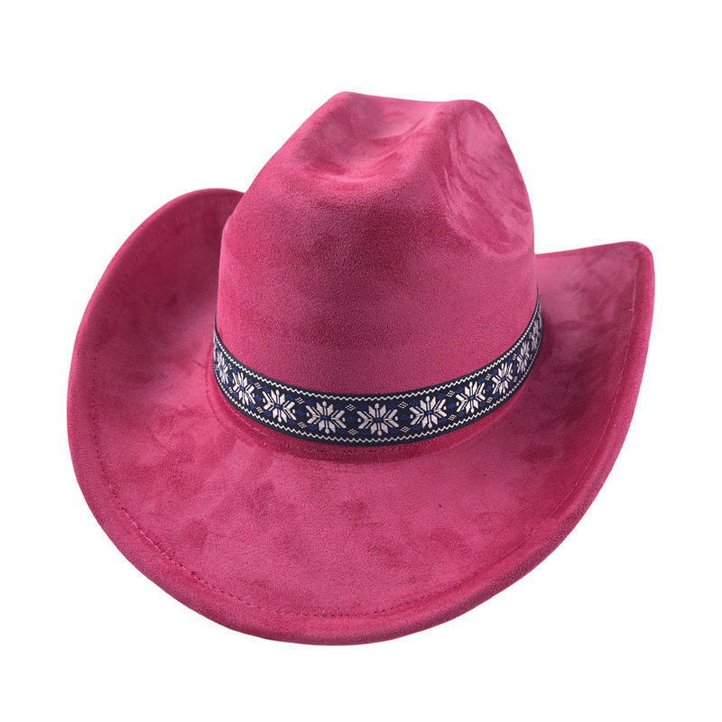 Suede Stylish Western Cowboy Hat With Embroidered Band-Unitsen