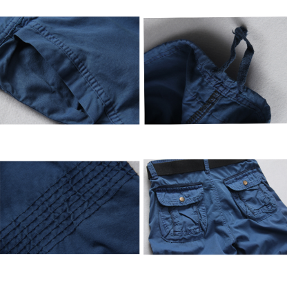 Men's Vintage Multi-pocket Drawstring Cotton Cargo Shorts-Unitsen