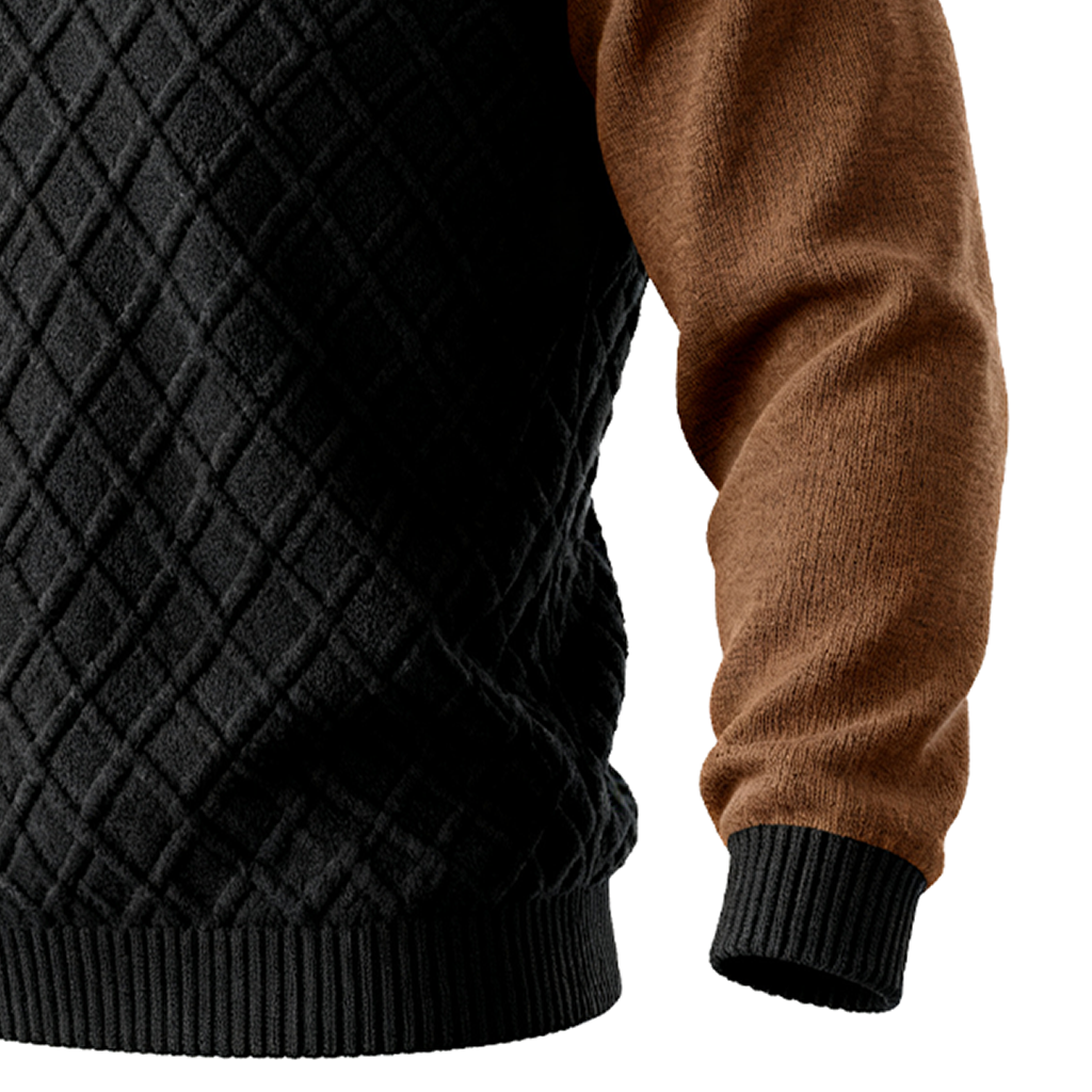Men's Vintage Black Argyle Diamond Pattern Quilted Sweater With Brown Sleeves-Unitsen