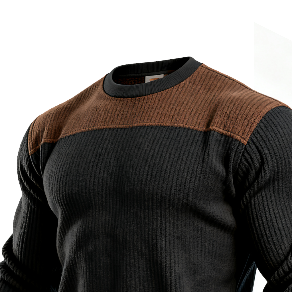 Men's Black And Brown Ribbed Crew Neck Sweatshirt-Unitsen